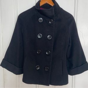 Express Black 3/4 Sleeve Cropped Retro Pea Coat